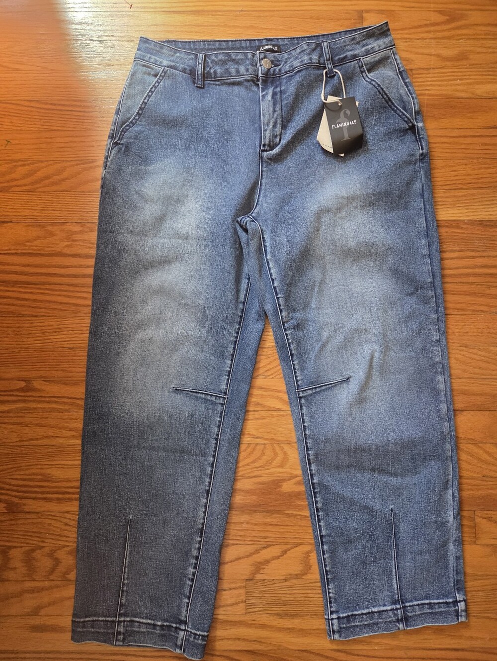 NWT Flamingals Wash Stitch Detail Mid Rise Barrel Crop Jean XL 12/14 Stretch - Picture 11 of 11